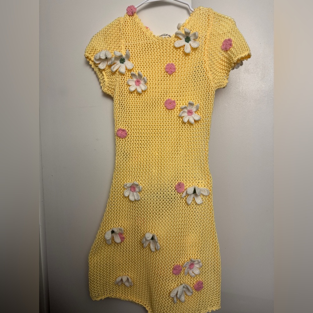 🌟CUTE🌟 For Love & Lemons Floral Yellow Knit Dress Size XS